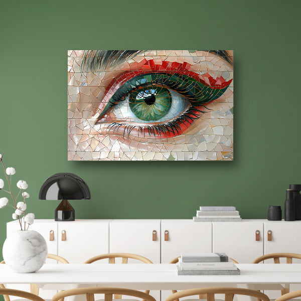 Gedetailleerde Mozaïekweergave van een Oog canvas met baklijst