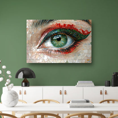 Gedetailleerde Mozaïekweergave van een Oog canvas met baklijst