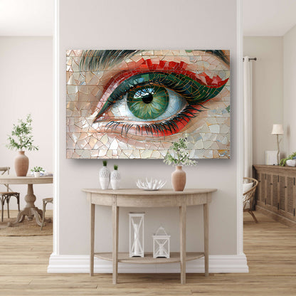 Gedetailleerde Mozaïekweergave van een Oog canvas met baklijst