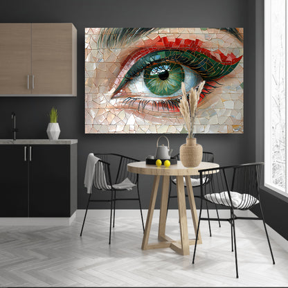 Gedetailleerde Mozaïekweergave van een Oog canvas met baklijst