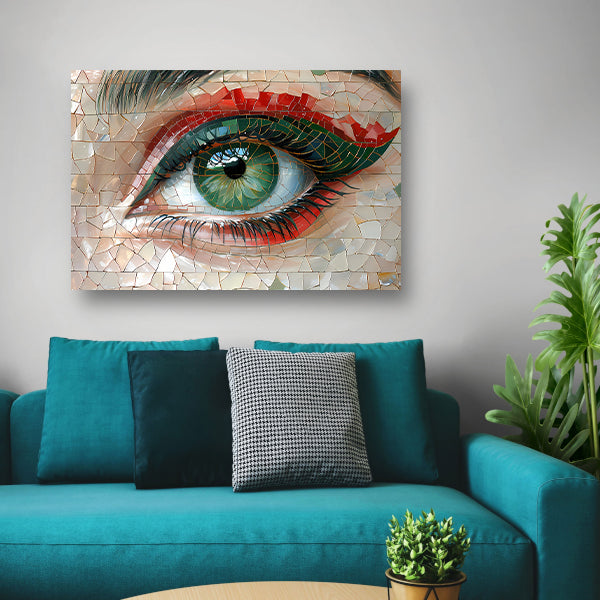 Gedetailleerde Mozaïekweergave van een Oog canvas met baklijst