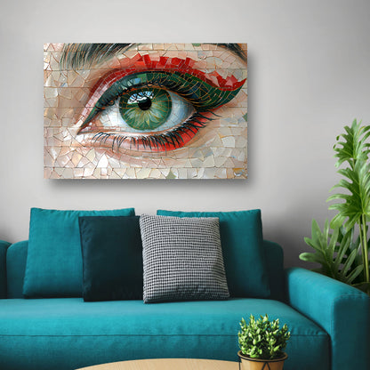 Gedetailleerde Mozaïekweergave van een Oog canvas met baklijst