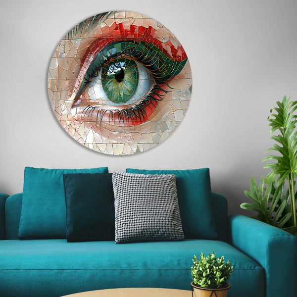 Gedetailleerde Mozaïekweergave van een Oog aluminium muurcirkel