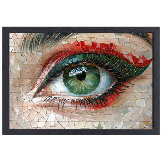 Gedetailleerde Mozaïekweergave van een Oog canvas met baklijst