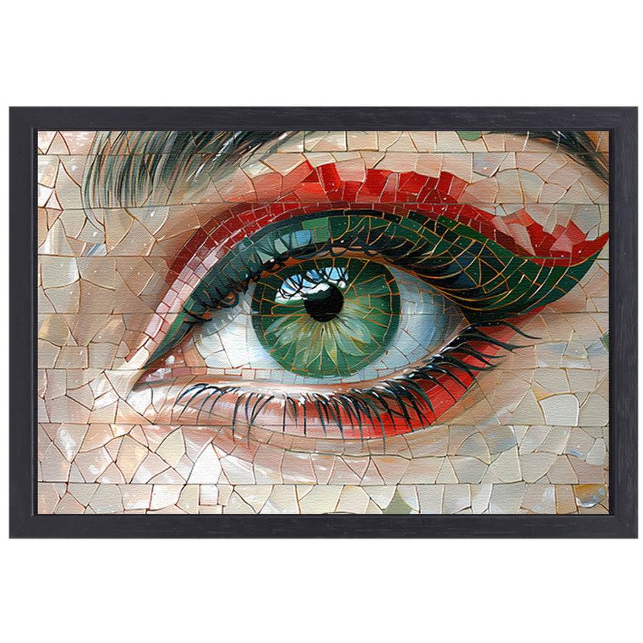 Gedetailleerde Mozaïekweergave van een Oog canvas met baklijst