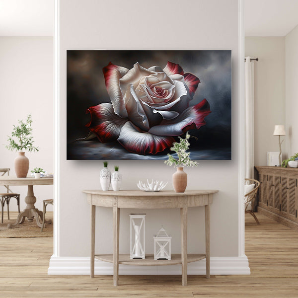 Prachtige moderne schilderij van een roos canvas met baklijst