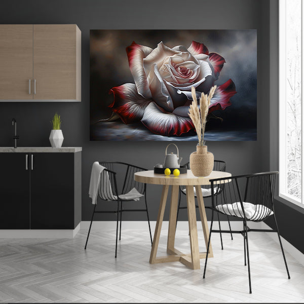 Prachtige moderne schilderij van een roos canvas met baklijst