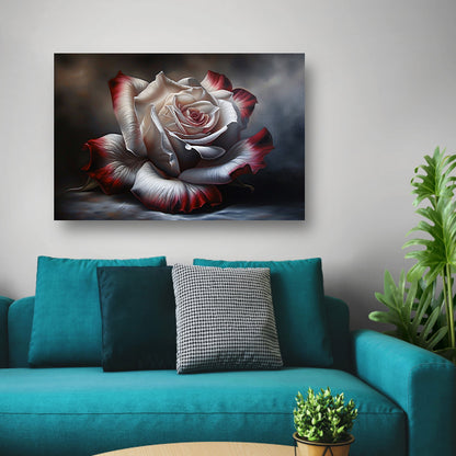 Prachtige moderne schilderij van een roos canvas met baklijst