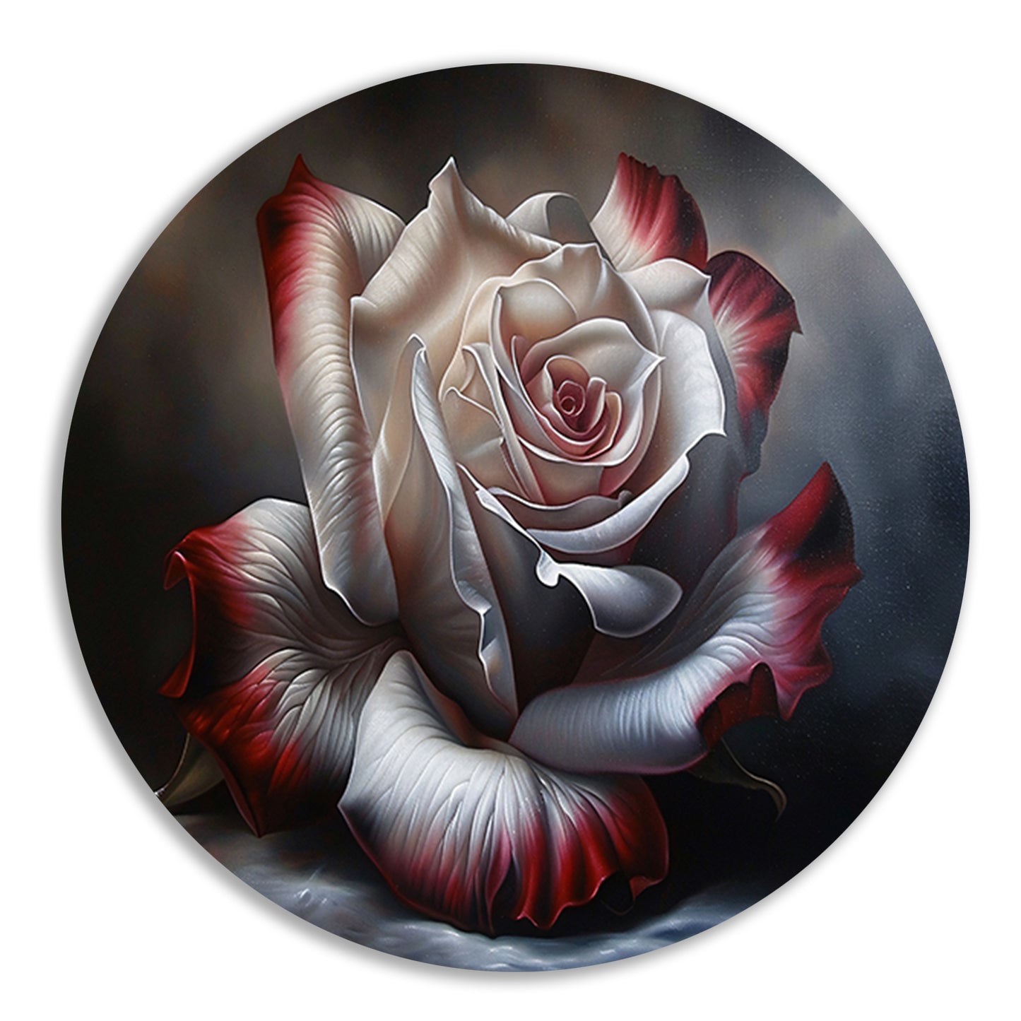 Prachtige moderne schilderij van een roos aluminium muurcirkel