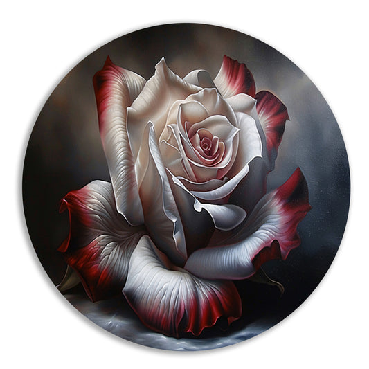 Prachtige moderne schilderij van een roos aluminium muurcirkel