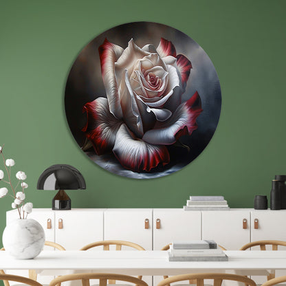 Prachtige moderne schilderij van een roos aluminium muurcirkel