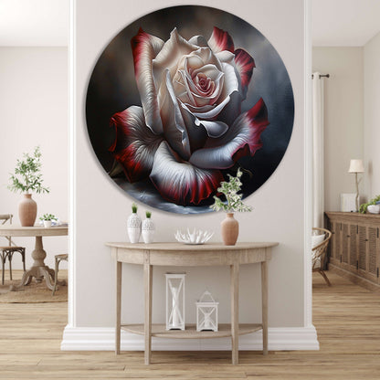 Prachtige moderne schilderij van een roos aluminium muurcirkel