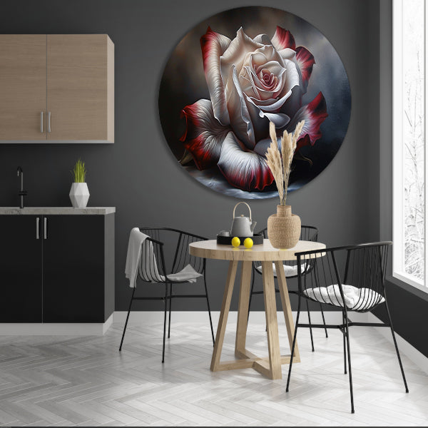 Prachtige moderne schilderij van een roos aluminium muurcirkel