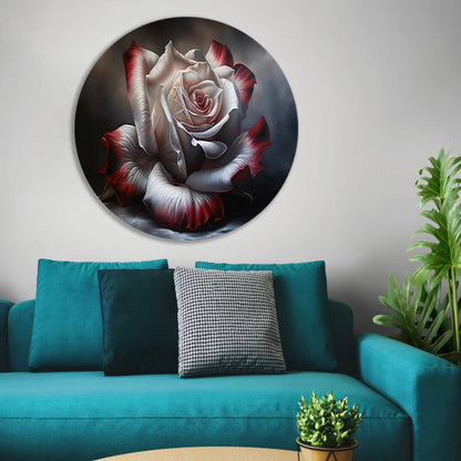 Prachtige moderne schilderij van een roos aluminium muurcirkel