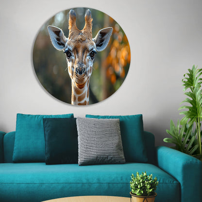 Realistisch portret van een giraffe aluminium muurcirkel