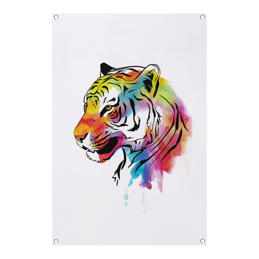 Expressieve Kleurrijke Tijger Line Art tuinposter