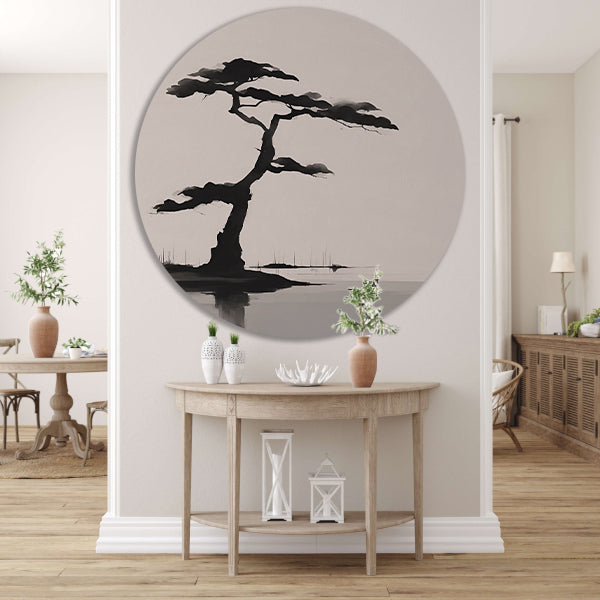 Minimalistische zwarte boom boven water forex muurcirkel