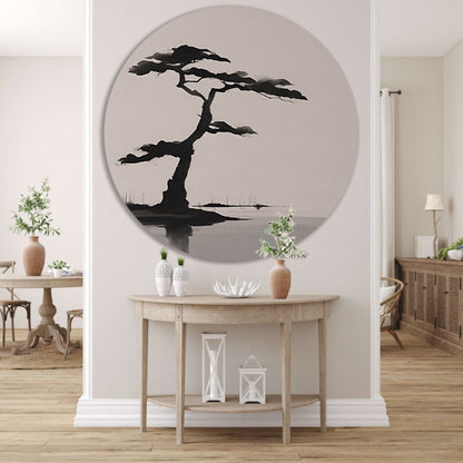 Minimalistische zwarte boom boven water forex muurcirkel