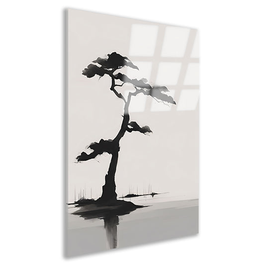 Minimalistische zwarte boom boven water acrylglas