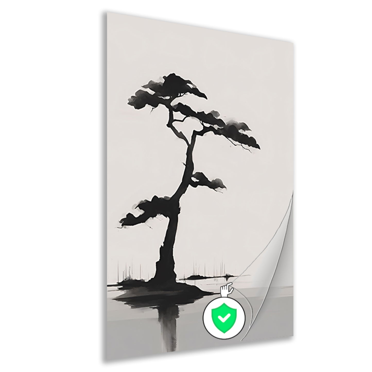 Minimalistische zwarte boom boven water poster