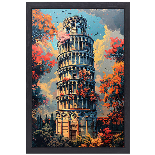 Herfstkleuren bij de Toren van Pisa canvas met baklijst