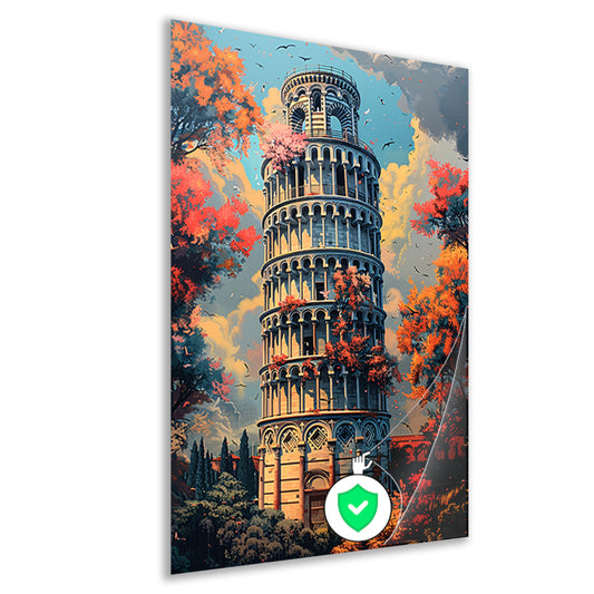 Herfstkleuren bij de Toren van Pisa poster