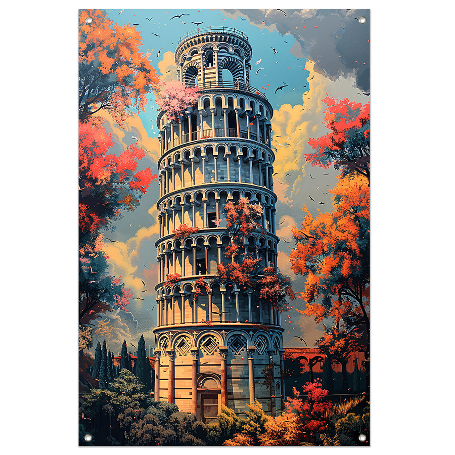 Herfstkleuren bij de Toren van Pisa tuinposter