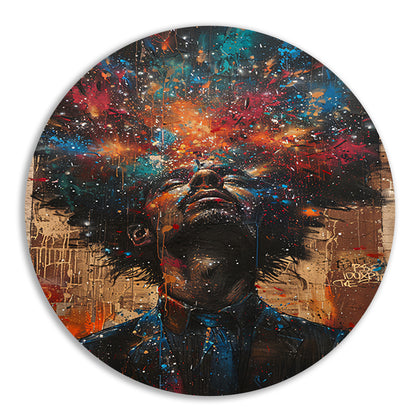 Man aanschouwt Kleurrijk kosmische explosie aluminium muurcirkel