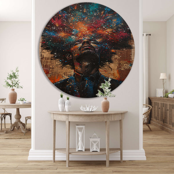 Man aanschouwt Kleurrijk kosmische explosie aluminium muurcirkel