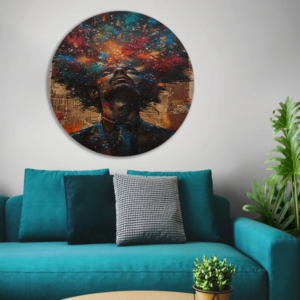 Man aanschouwt Kleurrijk kosmische explosie aluminium muurcirkel