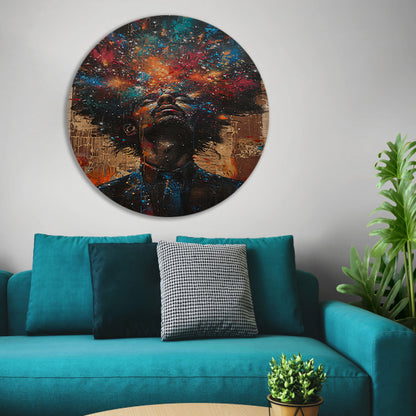 Man aanschouwt Kleurrijk kosmische explosie aluminium muurcirkel