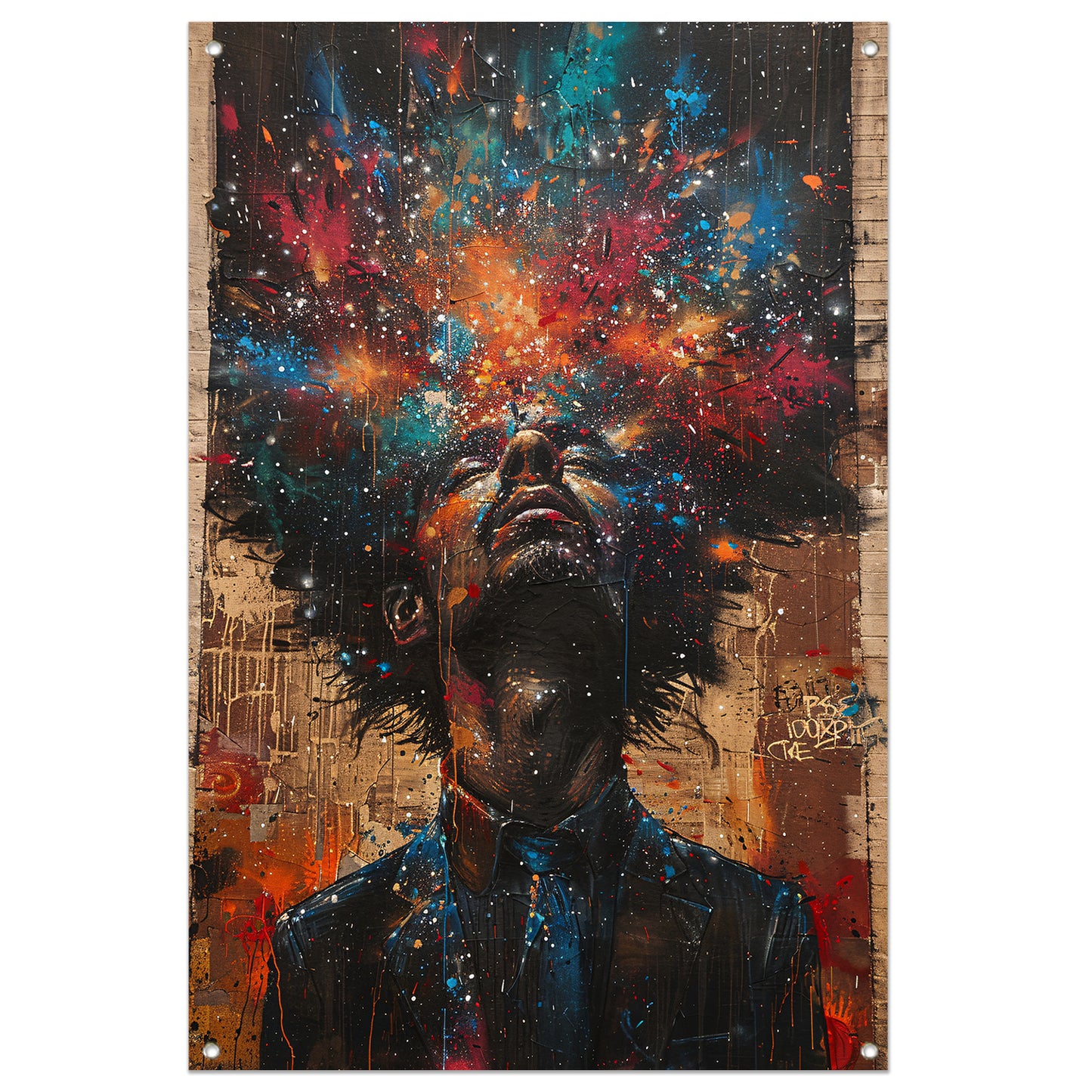 Man aanschouwt Kleurrijk kosmische explosie tuinposter