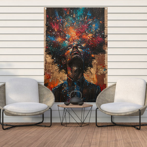 Man aanschouwt Kleurrijk kosmische explosie tuinposter