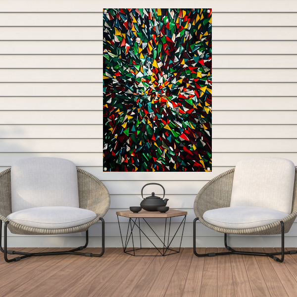 Kleurrijk abstract kunstwerk met geometrische vormen tuinposter