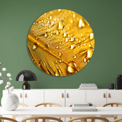 Gouden blad met waterdruppels aluminium muurcirkel