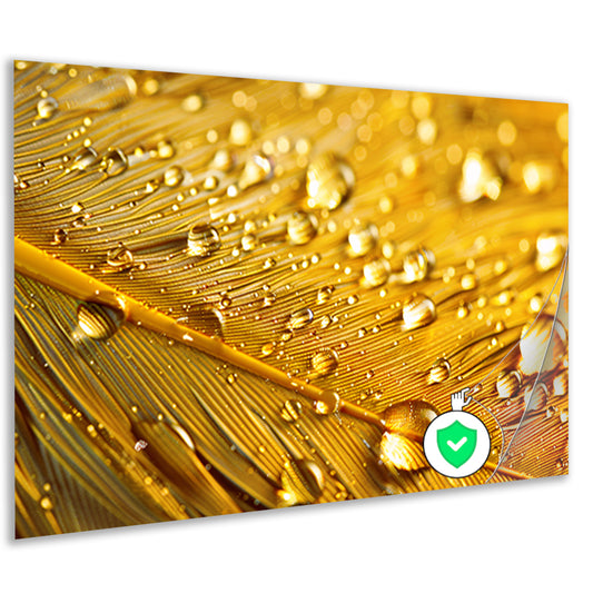 Gouden blad met waterdruppels poster