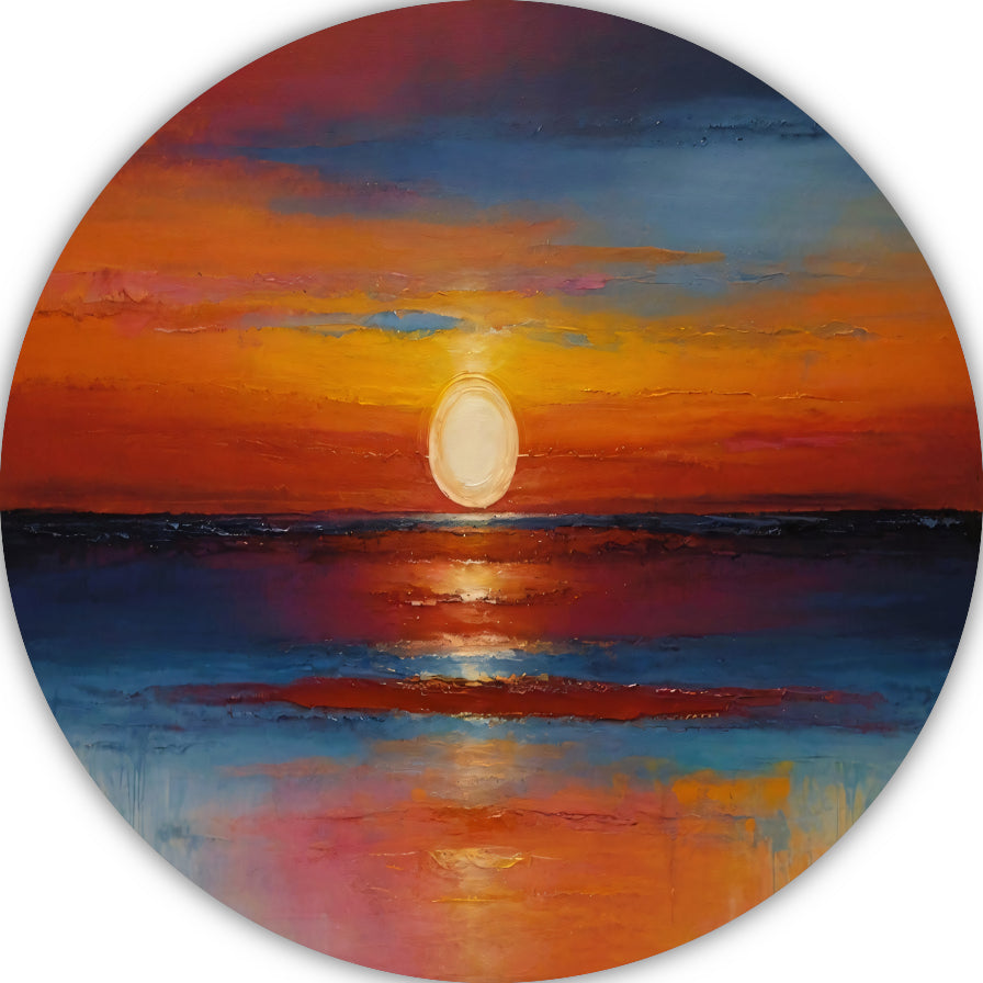 Levendige zonsondergang zee oranje reflecties aluminium muurcirkel