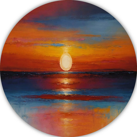Levendige zonsondergang zee oranje reflecties aluminium muurcirkel