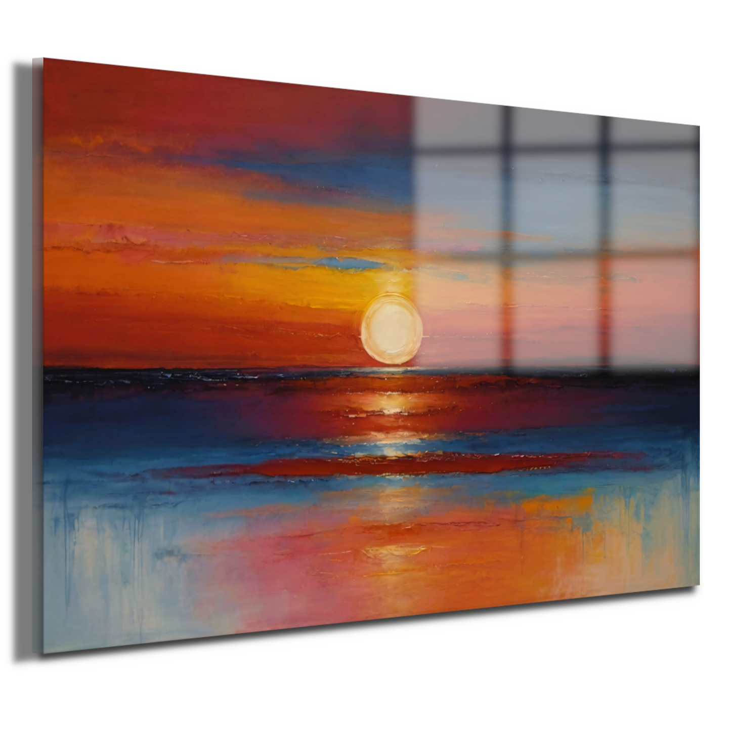 Levendige zonsondergang zee oranje reflecties acrylglas