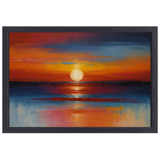 Levendige zonsondergang zee oranje reflecties canvas met baklijst