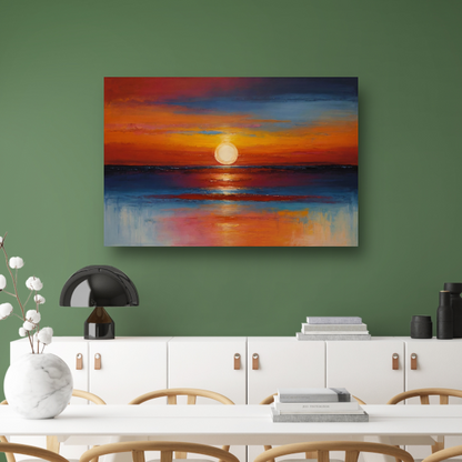 Levendige zonsondergang zee oranje reflecties canvas