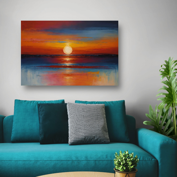 Levendige zonsondergang zee oranje reflecties canvas