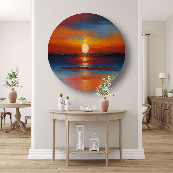 Levendige zonsondergang zee oranje reflecties forex muurcirkel