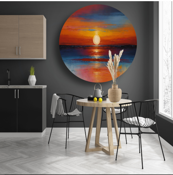Levendige zonsondergang zee oranje reflecties forex muurcirkel