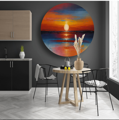Levendige zonsondergang zee oranje reflecties forex muurcirkel