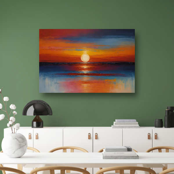 Levendige zonsondergang zee oranje reflecties poster