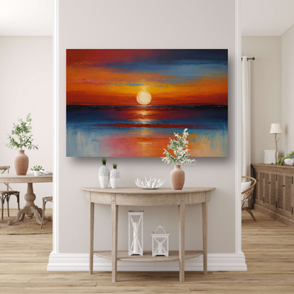 Levendige zonsondergang zee oranje reflecties poster