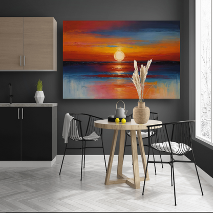 Levendige zonsondergang zee oranje reflecties poster