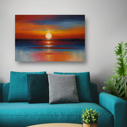 Levendige zonsondergang zee oranje reflecties poster