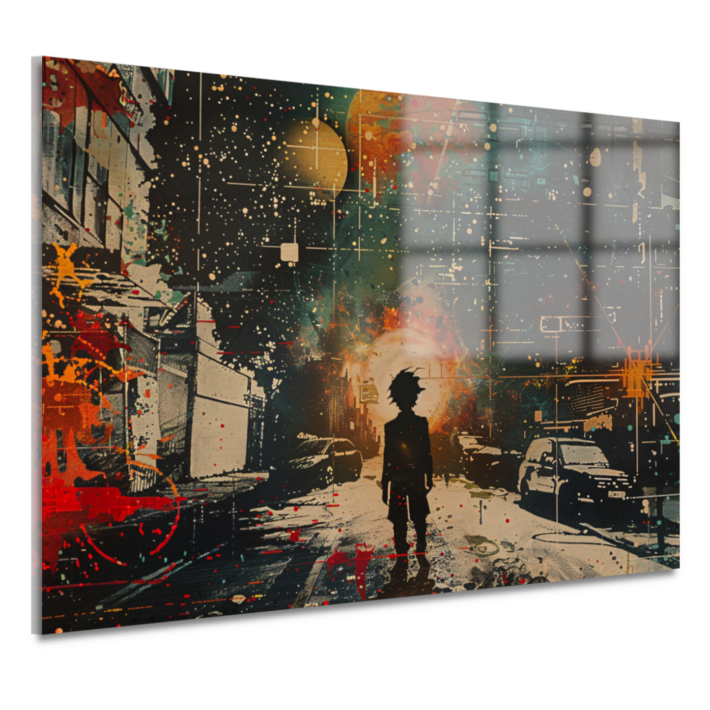 Silhouet tegen een oranje nachtlucht acrylglas